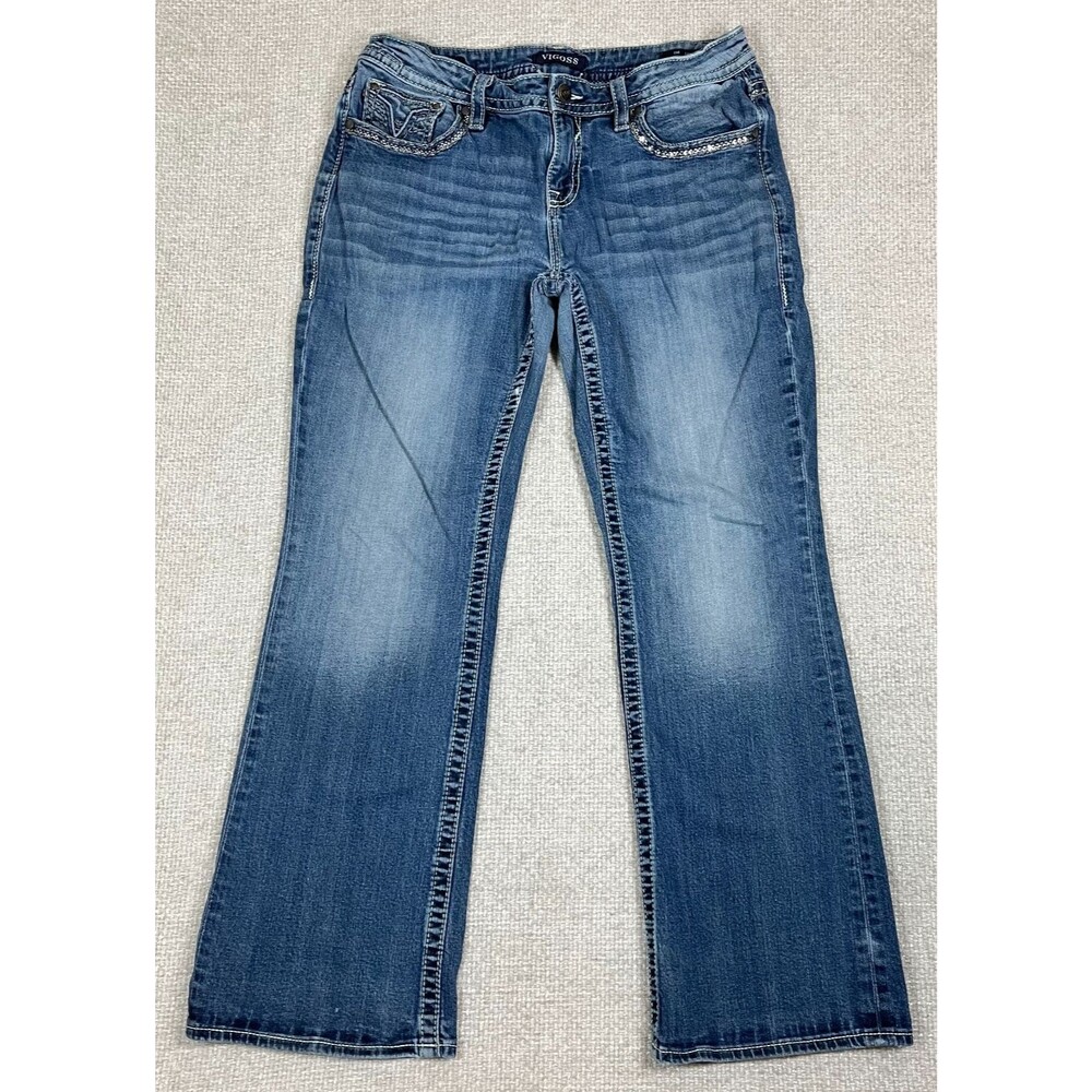 Vigoss Bootcut Jeans Women’s Size 14 Heritage Fit Blue Denim Rhinestones